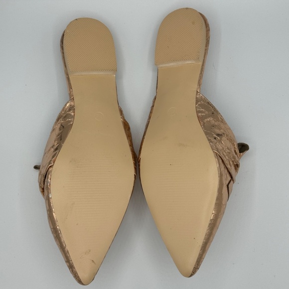 Cape Robbin | Vegan Metallic Rose Gold Knotted Pointed Toe Slip On Flats Mules - Picture 6 of 13
